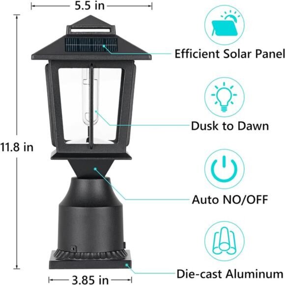 Metal Solar Post Lights 2 Pack, Solar Post Cap Light, Solar Lamp Post for Pole - Picture 10 of 14
